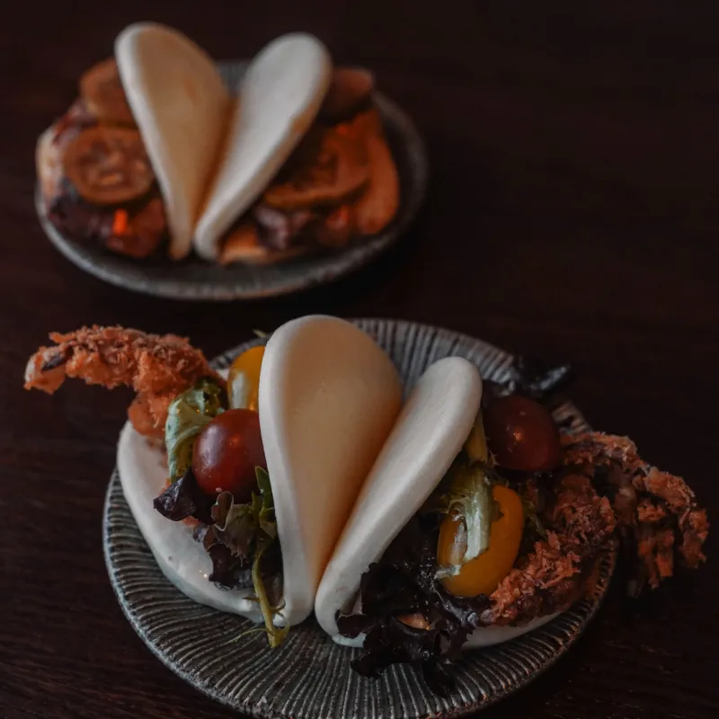 Spider bao with soft-shell crab tempura and chashu bao
